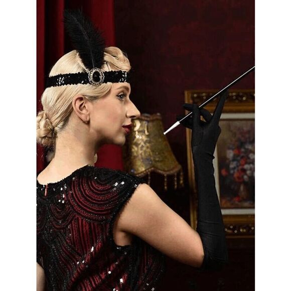 🖤✨ 5PCS 1920s Black Accessories Flapper Great Gatsby Retro Costume Set NEW - Picture 2 of 16